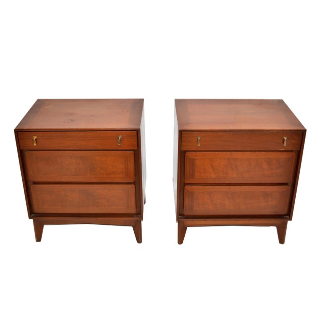 American Classic Wood Brass Night Stand Bedside Tables Mid-Century Modern - Pair For Sale - Image 4 of 11