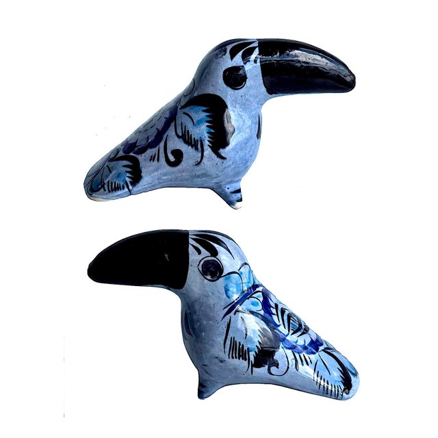 Mexican 1970s Tonalá Mexico Ceramic Blue Toucan Bird Figurine For Sale - Image 3 of 14