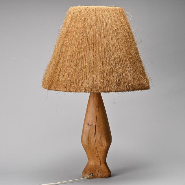 Brown Turned Wood and Natural Fiber Lamp, France, 1960 For Sale - Image 8 of 11