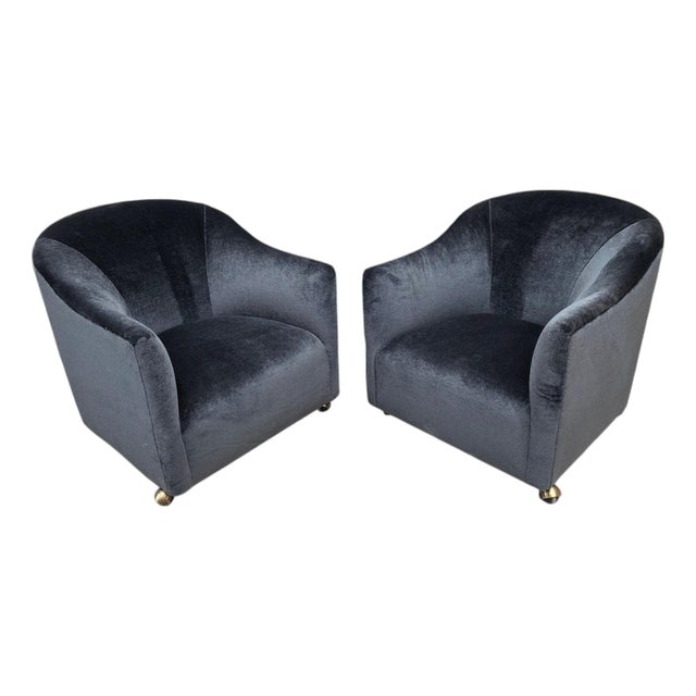 Mid 20th Century Barrel Back Club Chairs Attributed to Kroehler Newly Reupholstered - Pair For Sale