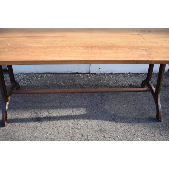 Pine Table Top on Industrial Iron Base For Sale - Image 10 of 12