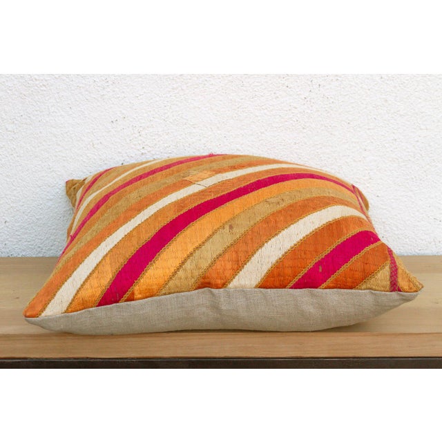 Royal Ribbon, Large Heirloom Bagh Phulkari Pillow For Sale - Image 4 of 8
