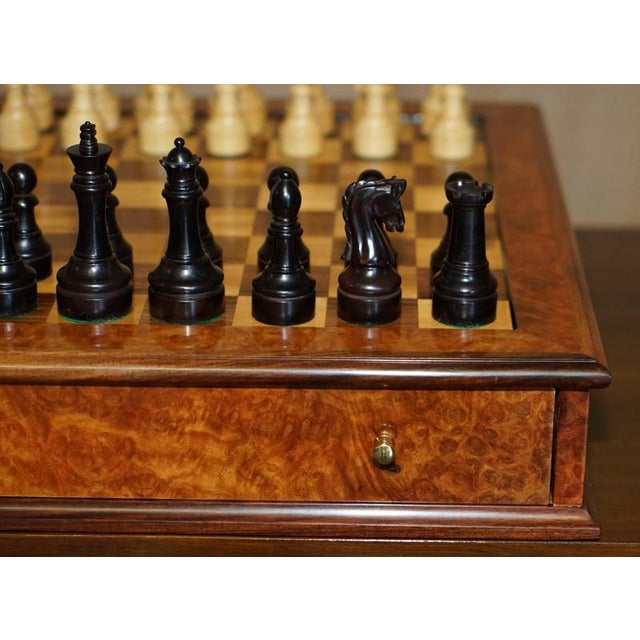 Vintage Burr Walnut Velvet Drawer Chessboard and Chess Set from Staunton, Set of 33 For Sale - Image 9 of 18