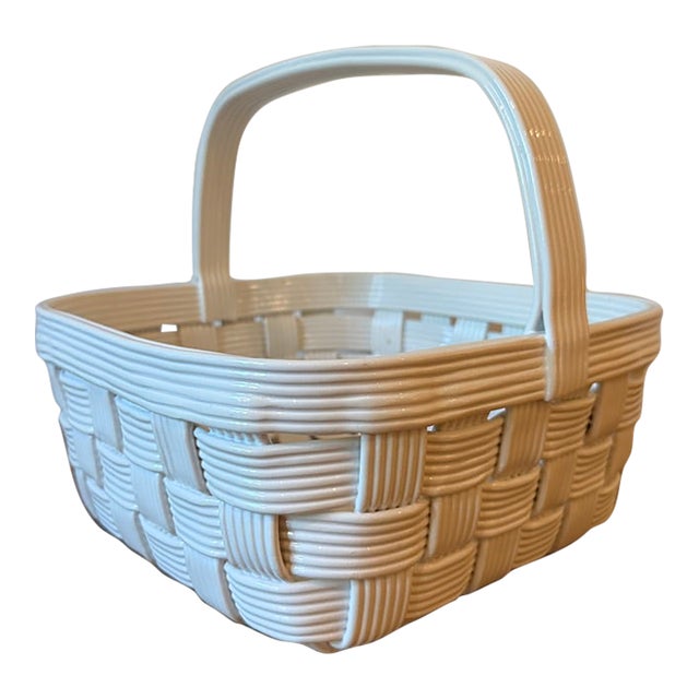 Vintage Woven Ceramic Handled Basket, Made in Italy For Sale