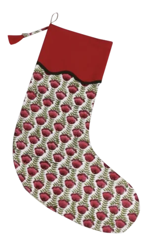 Handmade Red Floral Christmas Stocking with Navy Piping