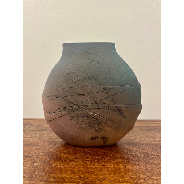 Mid-Century Modern Vintage Brazilian Organic Modern Textured Studio Pottery Vase Signed For Sale - Image 3 of 8