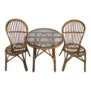 Vintage Italian Rattan and Bamboo Bistro Table & 2 Chairs