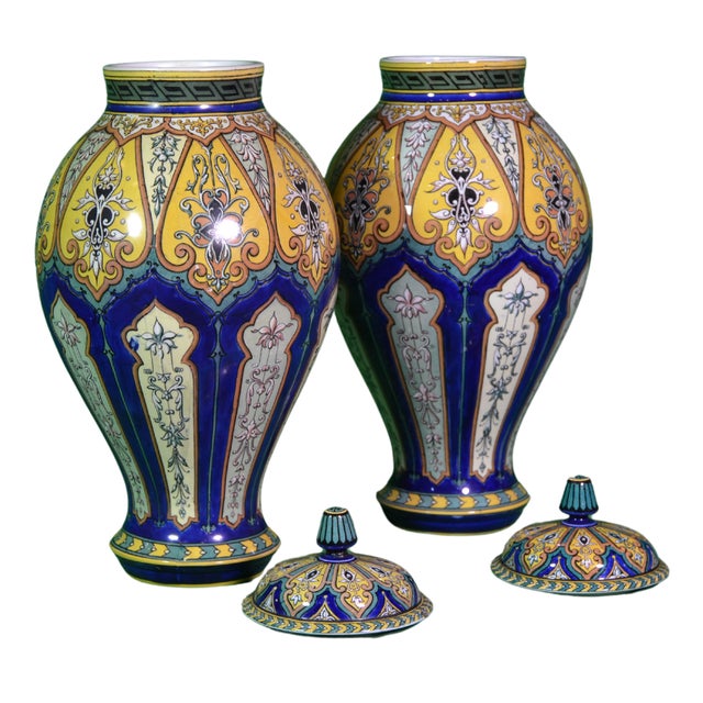 Late 19th Century Antique Vases from Sarreguemines, 1890, Set of 2 For Sale - Image 5 of 9