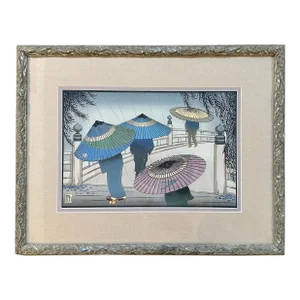 Lilian May Miller, “Rain Blossoms,” Color Woodblock, 1928, Framed