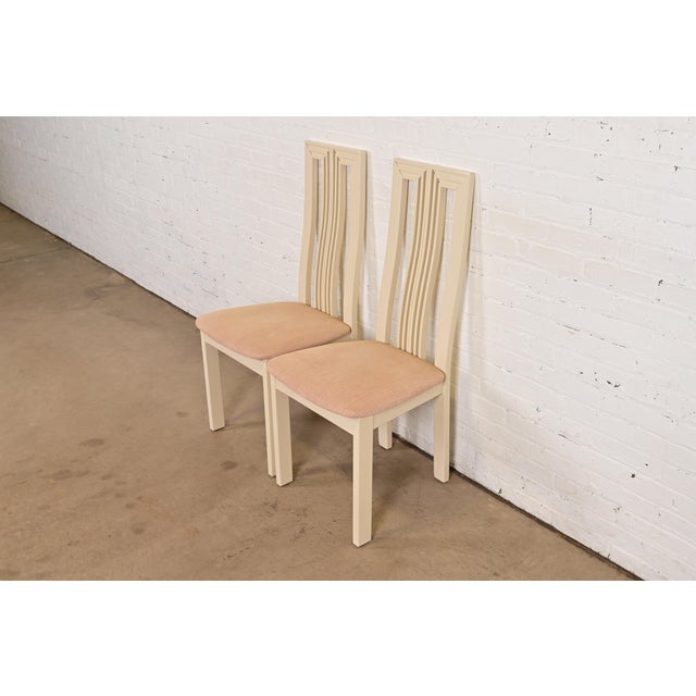 Pietro Costantini Italian Modern Cream Lacquered High Back Side Chairs or Dining Chairs, Pair For Sale - Image 4 of 16