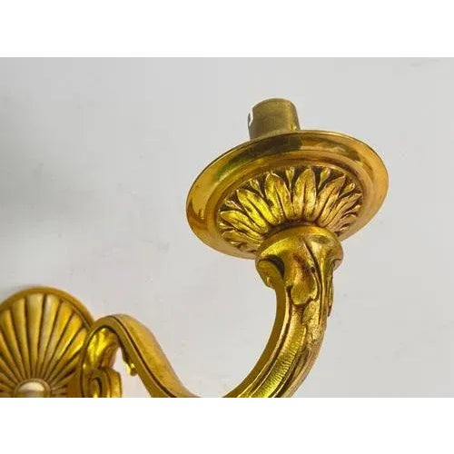 Pair of Vintage Iron French Sconces Gold Color 20th Century. Up to 250V (Europe/UK Standard).The wiring of this item may...