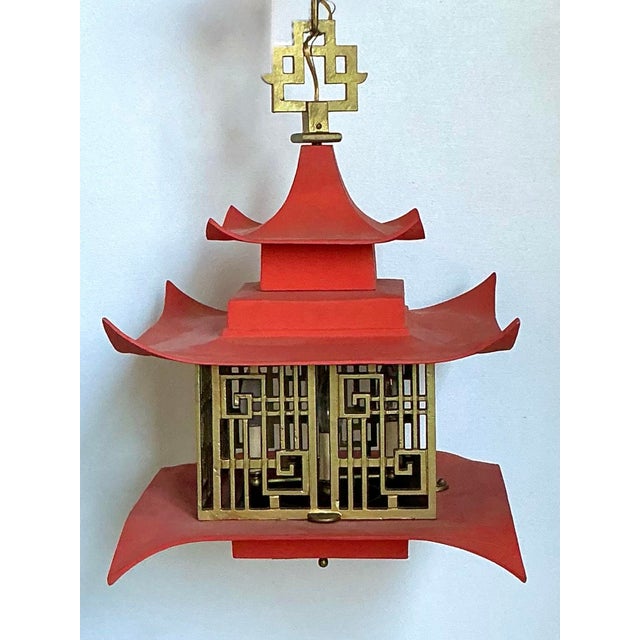 Red Vintage MCM Pagoda Lantern For Sale - Image 8 of 11