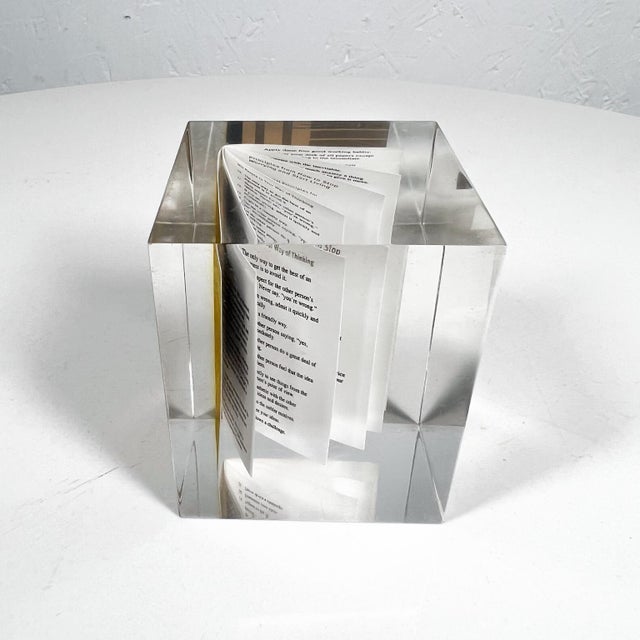 AMBIANIC presents 1980s Dale Carnegie Lucite Paperweight Encased Golden Book 2.63 h x 2.13 x 2.13 Preowned original...