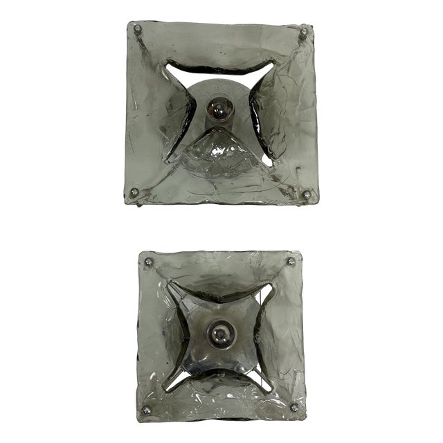 Smoky Murano Glass Wall Lamps, 1970s, Set of 2 For Sale