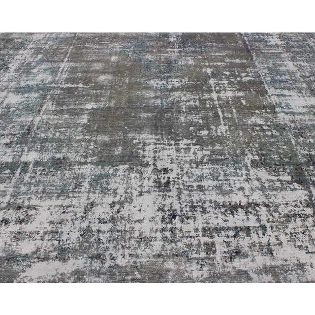 Mid 20th Century Distressed Vintage Persian Rug With Abstract Modern Design in Warm Gray-Silver For Sale In Atlanta - Image 6 of 11