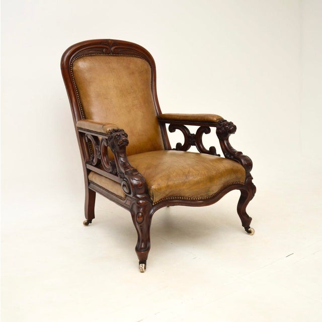 Antique Victorian Carved Leather Chair, 1850 For Sale - Image 13 of 13