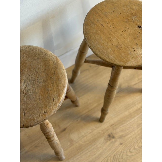 Pair of Antique English Pine Stools For Sale - Image 4 of 5