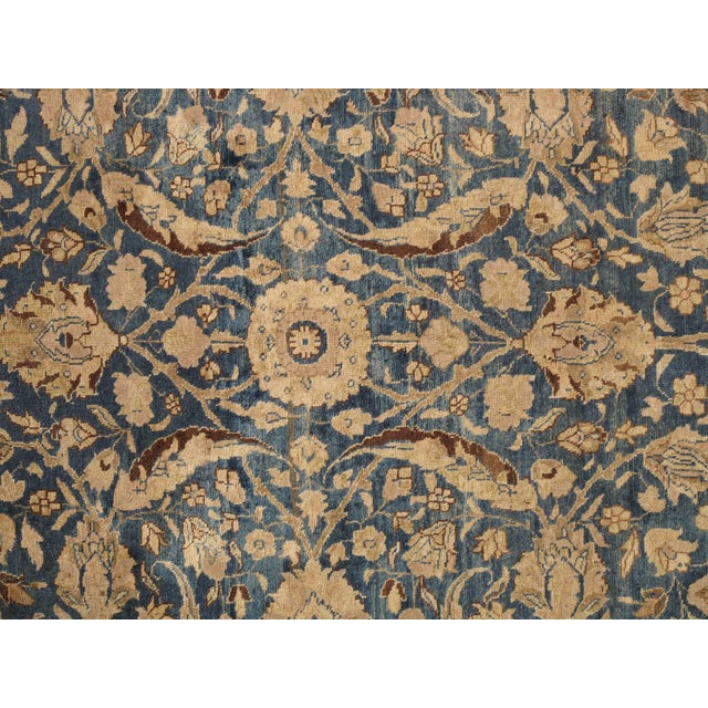 Textile Antique Tabriz Carpet, Handmade Persian Rug in Floral Gold, Blue and Taupe For Sale - Image 7 of 17