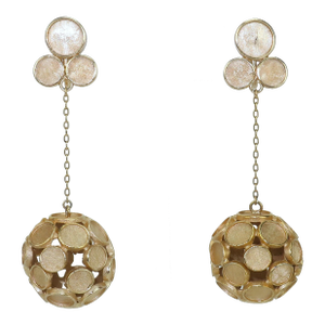 1950's Crown Trifari Mod Gold Tone Drop Dangle Earrings, a Pair