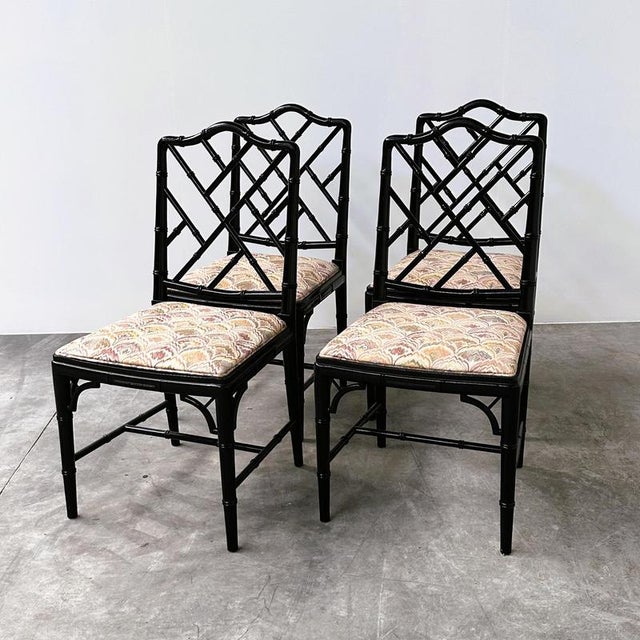 Height: 91 cm Width: 48 cm Depth: 52 cm Seat Height: approx. 48 cm A highly decorative set of four faux bamboo dining...