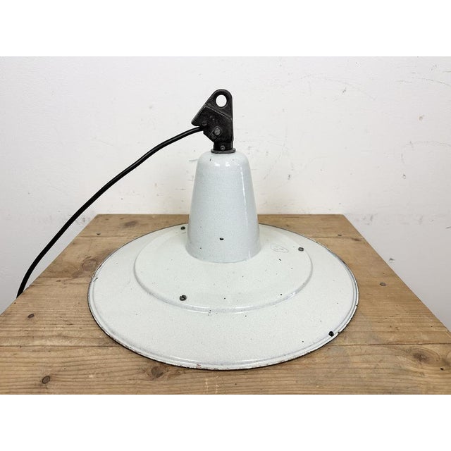 Industrial White Enamel Factory Pendant Lamp, 1960s For Sale - Image 11 of 18