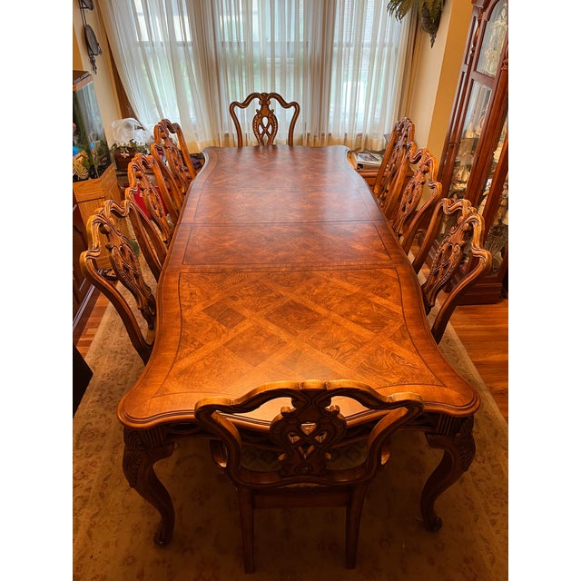 Mahogany Burlwood Veneer Dining Table & 8 Chairs Chairish