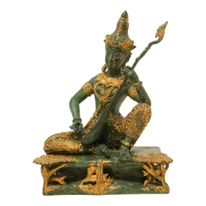 Vintage Gilt Bronze Asian Sculpture of a Thai Deity Prince Playing Music 1950's