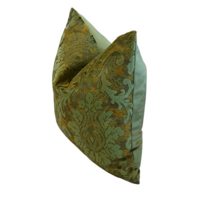Green Scrolling Botanical Floral Leaves Velvet Pillow Including the Down/Feather Insert 18" Square For Sale - Image 4 of 6