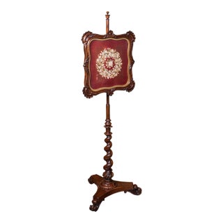 Antique Pole Screen, English, Adjustable Fireside Heat Reflector, William IV For Sale
