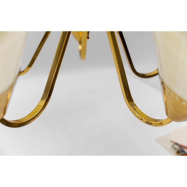 Mid-Century 5-Light Glass & Brass Ceiling Lamp, 1950s For Sale - Image 13 of 16