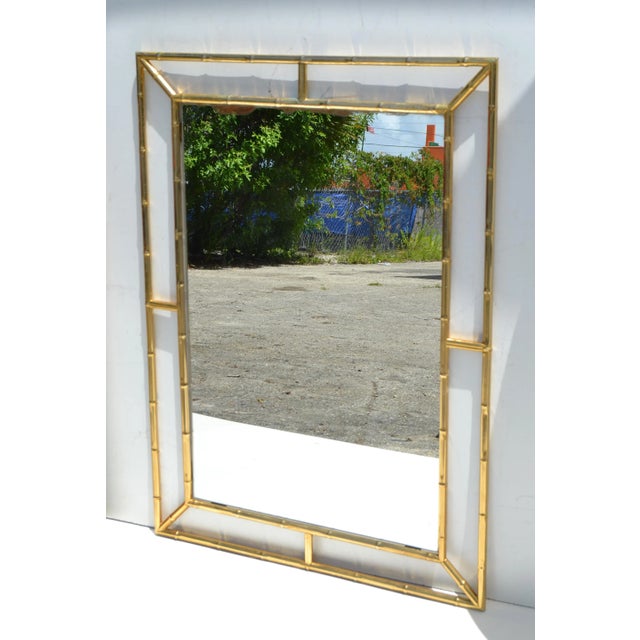 Mid Century Modern Brass Faux Bamboo Wall Mirror Italy For Sale - Image 4 of 11