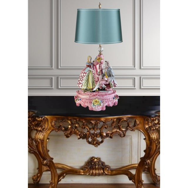 Large Mid-Century D. Poloniato Capodimonte Porcelain Table Lamp Courting Couple Harp For Sale - Image 12 of 18