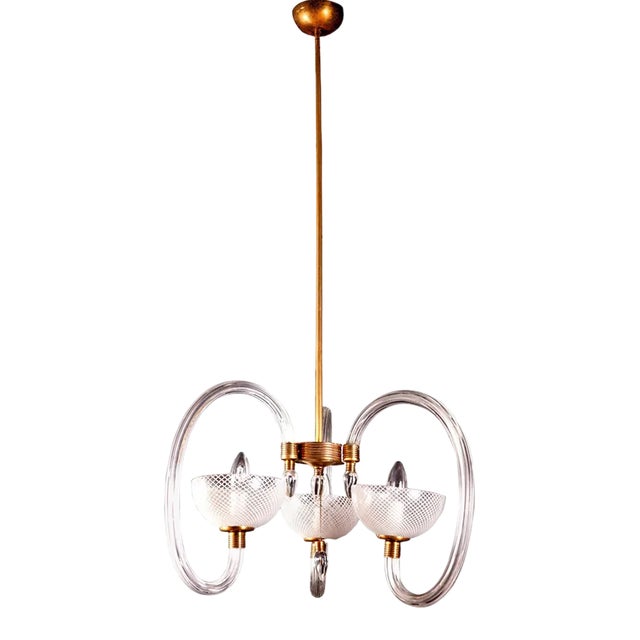 Reticello Murano Glass Chandelier by Ercole Barovier, 1940s For Sale