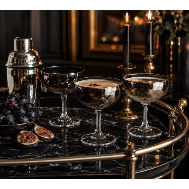 Details: * Vintage set of 3 champagne coupe glasses * Smoke gray glass with silver ombré mirrored finish * Approximately 5...