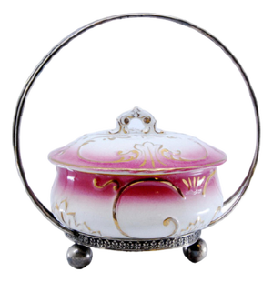 Silver and Porcelain Candy Box with Round Feet