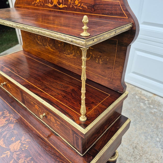 19th Century 19th Century Antique French Regency Inlaid Rosewood Bronze Mounted Ladies Tiered Writing Desk (Bonheur Du Jour) For Sale - Image 5 of 16