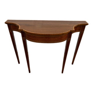1960s Vintage Inlaid Mahogany Hepplewhite Style Hall Console Side Sofa Table For Sale