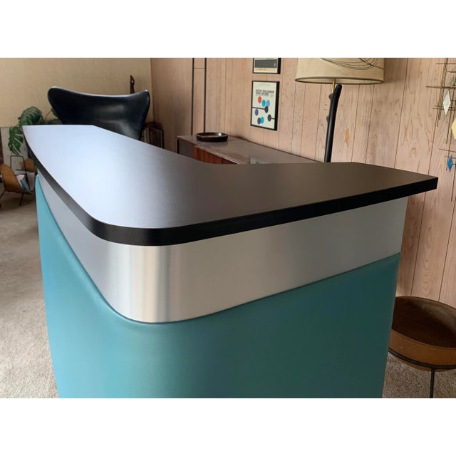 MidCentury Modern Style Turquoise Boomerang Bar With Brushed Metal