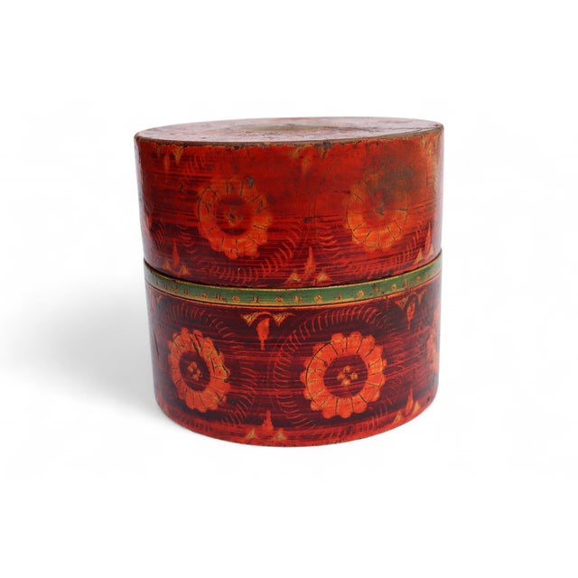antique handpainted stunning wooden lacquerware spice box from afghanistan / pakistan a handpainted wooden lacquerware...
