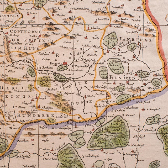 Antique Map of Surrey, English, Framed County Cartography, After Blaeu, c.1690 For Sale - Image 11 of 12