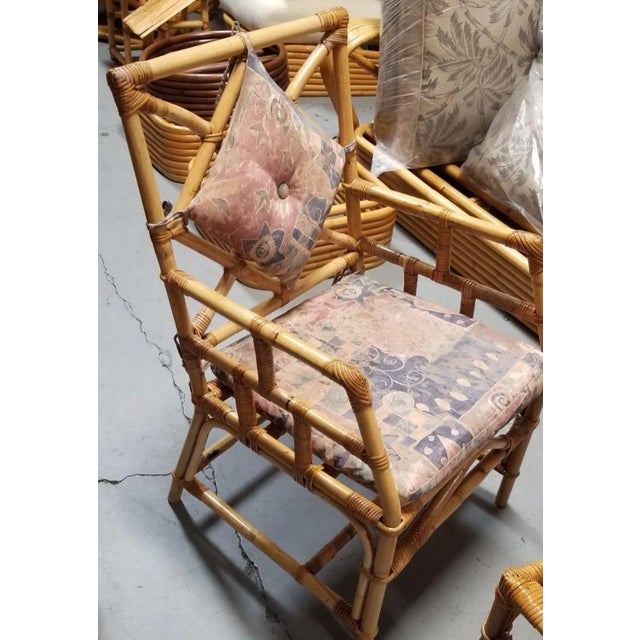 Tan Restored Rattan Chippendale Style Dining Chairs With Diamond Back, Set of 7 For Sale - Image 8 of 13