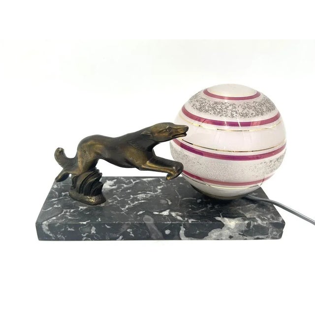 Glass Art Deco Table Lamp with Dog Figure For Sale - Image 7 of 9