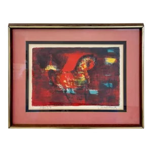 Hoi Lebadang Horse in Red Lithograph, Signed , Numbered & Framed