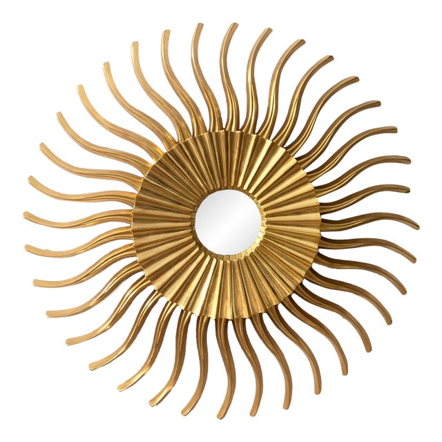 Art Noveau Style Sunburst Carved Golden Mirror For Sale
