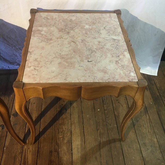 Hollywood Regency End Tables With Pink Marble Inset Tops - a Pair For Sale - Image 10 of 11