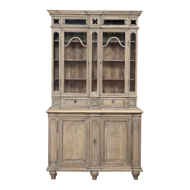 19th Century Liegoise Neoclassical Bookcase ~ Display Cabinet in Stripped Oak For Sale
