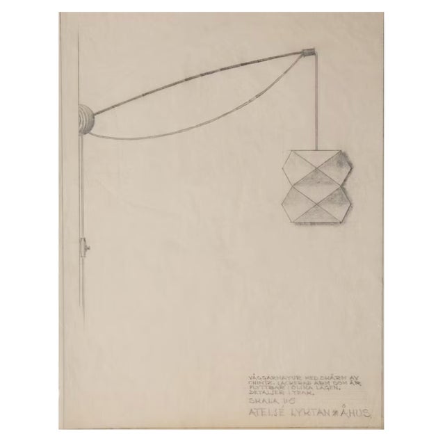 Wood Vintage 1940’s Hans Bergström "421" Fabric Hanging Wall Lamp For Sale - Image 7 of 8