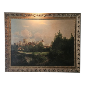 Large Windsor Castle Thames Landscape Oil Painting in Ornate Pierced Frame With Picture Light