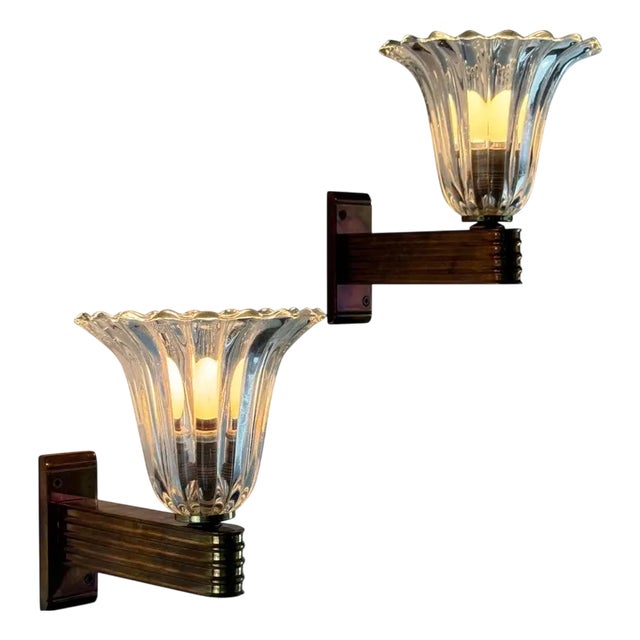 Murano Bellflower Wall Sconces by Ercole Barovier for Barovier & Toso, 1940s, Set of 2 For Sale