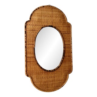 Mid Century Burnt Tortoiseshell Bamboo and Cane Wall Mirrror For Sale